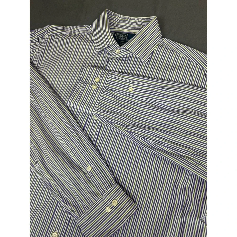 Polo Ralph Lauren Regent Classic Fit Mens 16 34/35 Purple Green Striped Shirt